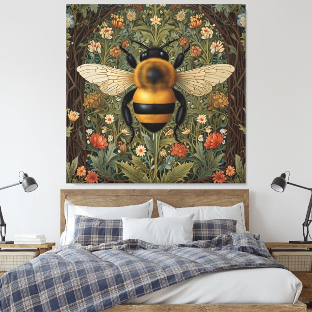 Elegant retro albbee boho botanisk blommigt art canvastryck (Insitu (sovrum))