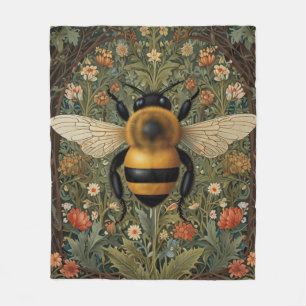 Elegant retro albbee boho botanisk blommigt art fleecefilt