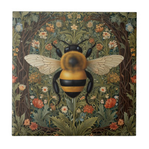 Elegant retro albbee boho botanisk blommigt art kakelplatta