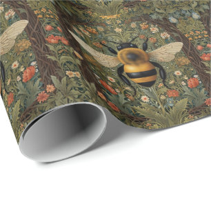 Elegant retro albbee boho botanisk blommigt art presentpapper