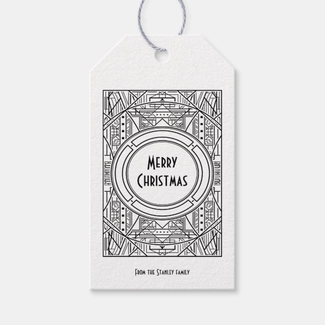 Elegant retro art deco-jul presentetikett (Framsidan)