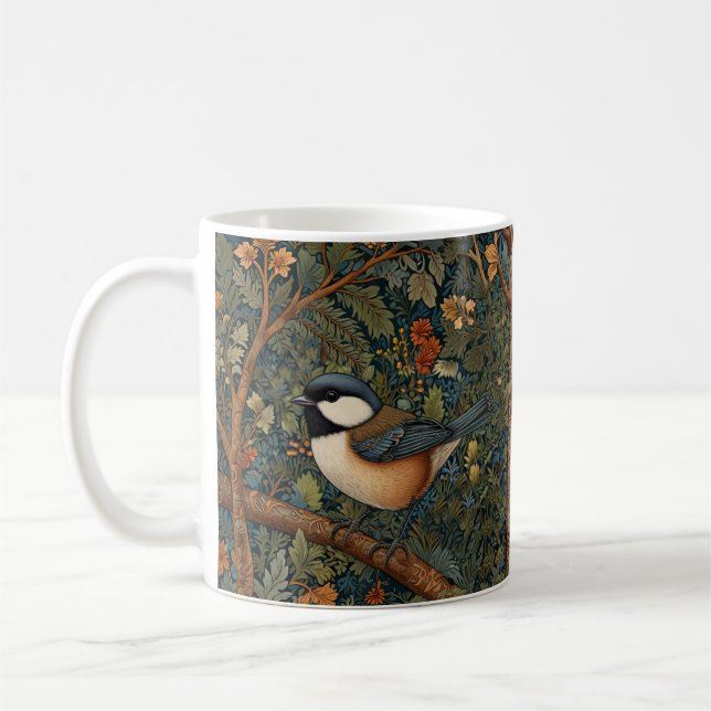 Elegant retro art nouveau skogsfågel kaffemugg (Vänster)
