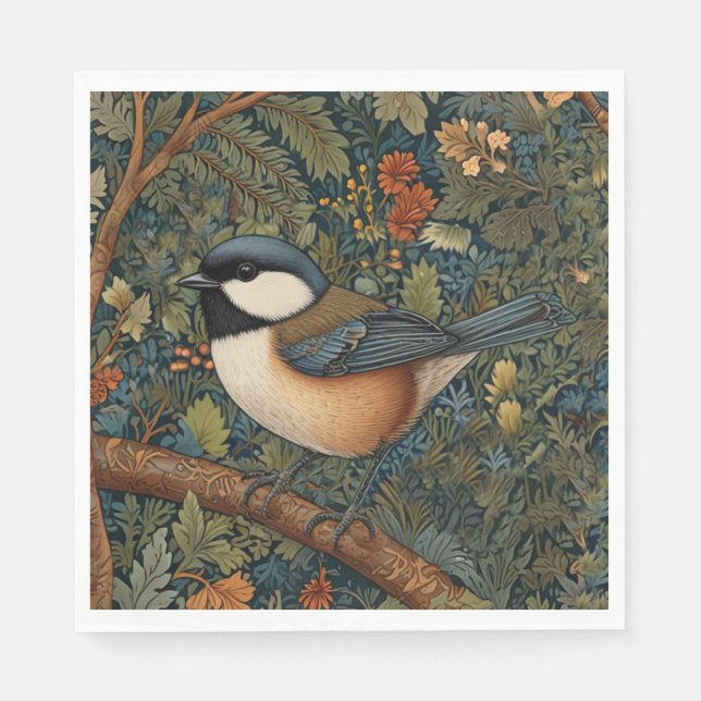 Elegant retro art nouveau skogsfågel pappersservett (Framsidan)