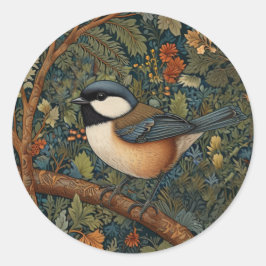 Elegant retro Art Nouveau skogsfågel Runt Klistermärke