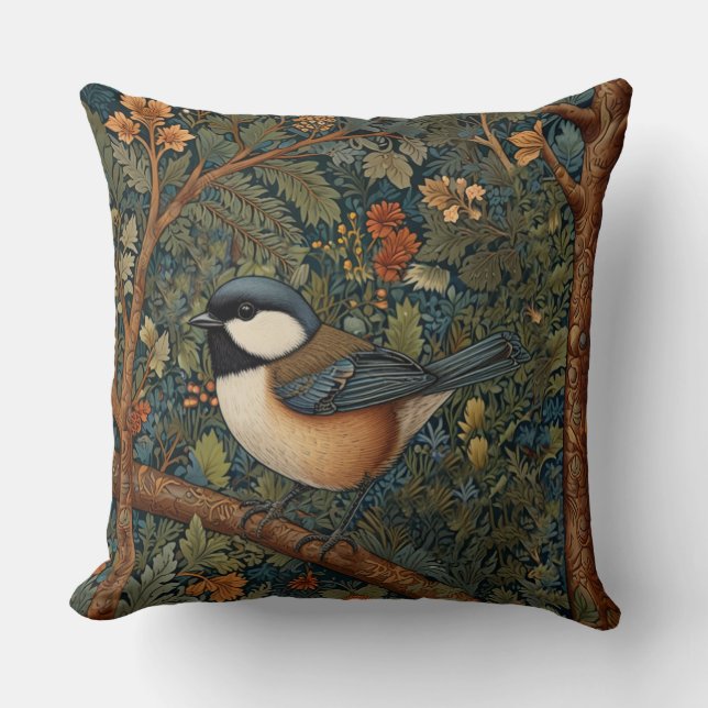 Elegant Retro Art Nouveau woodland bird Kudde (Framsida)