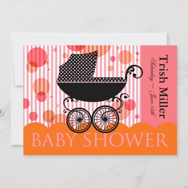 Elegant Retro Baby Carriage - Baby Shower Party Inbjudningar (Framsida)