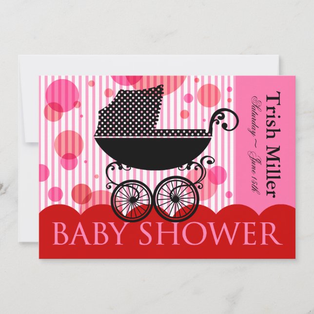 Elegant Retro Baby Carriage - Baby Shower Party Inbjudningar (Framsida)