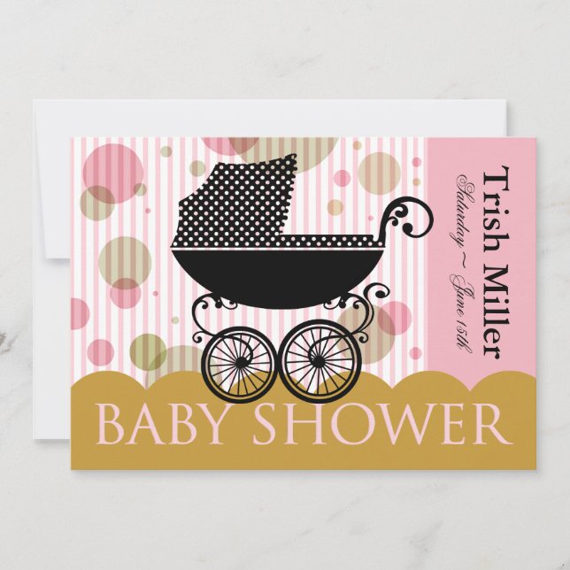 Elegant Retro Baby Carriage - Baby Shower Party Inbjudningar (Framsida)