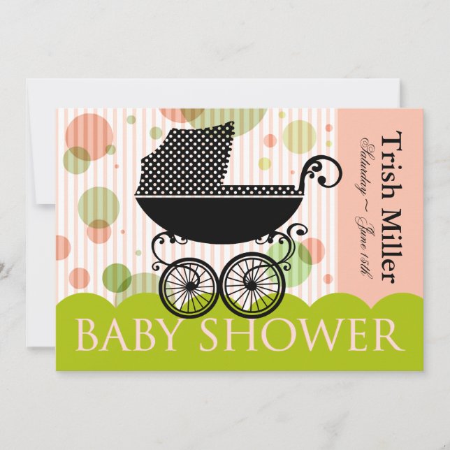 Elegant Retro Baby Carriage - Baby Shower Party Inbjudningar (Framsida)