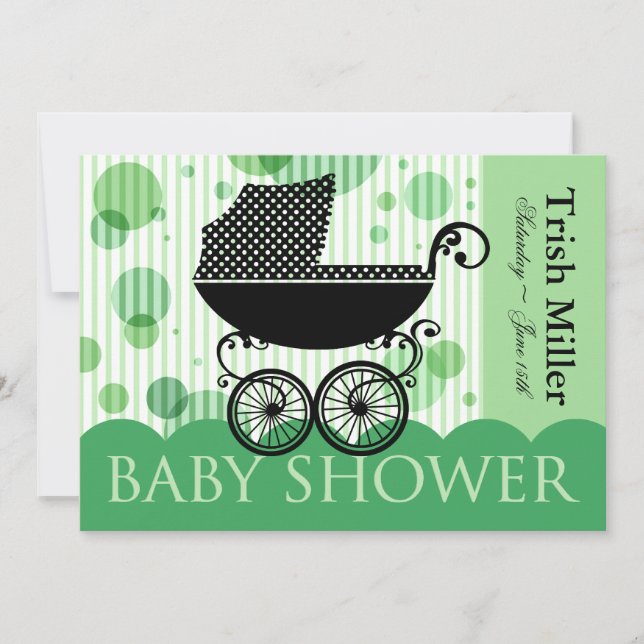 Elegant Retro Baby Carriage - Baby Shower Party Inbjudningar (Framsida)