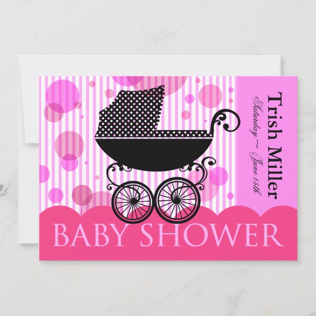 Elegant Retro Baby Carriage - Baby Shower Party Inbjudningar (Framsida)