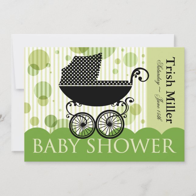Elegant Retro Baby Carriage - Baby Shower Party Inbjudningar (Framsida)