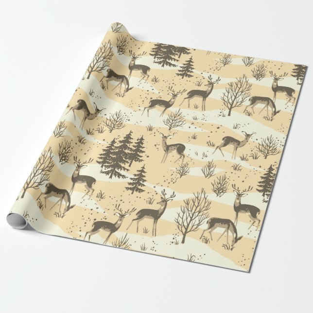 Elegant Retro Beige Cream Woodland Hjort Presentpapper (Utrullad)