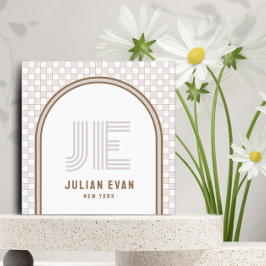 Elegant Retro Beige Monogram-Affärskort Fyrkantigt Visitkort