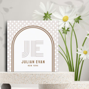 Elegant Retro Beige Monogram-Affärskort Fyrkantigt Visitkort