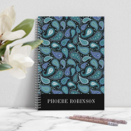 Elegant Retro Blå Paisley Mönster Anteckningsbok