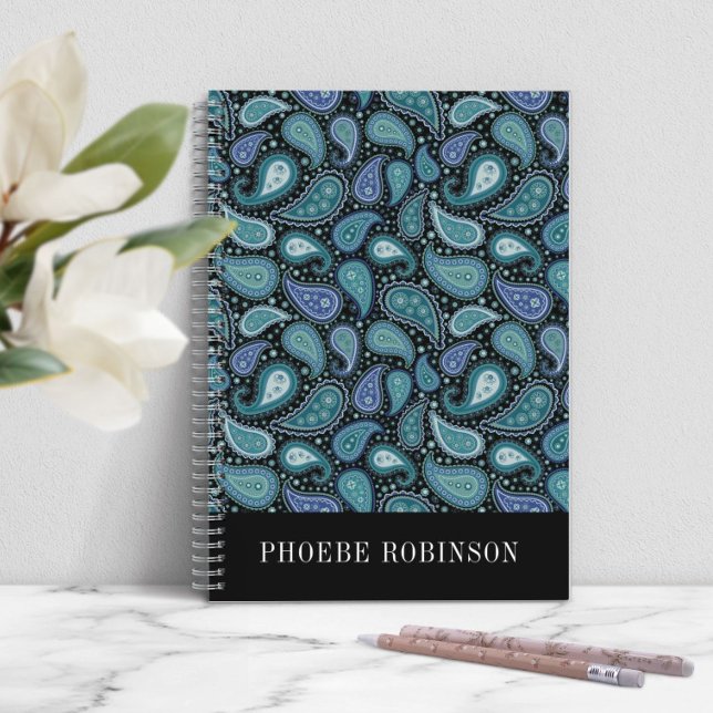 Elegant Retro Blå Paisley Mönster Anteckningsbok (Elegant Retro Blue Paisley Pattern Notebook)
