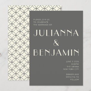 Elegant Retro Black and White Line Art Bröllop Inbjudningar