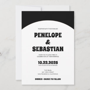 Elegant Retro Black & White Groovy Trendig Bröllop Inbjudningar