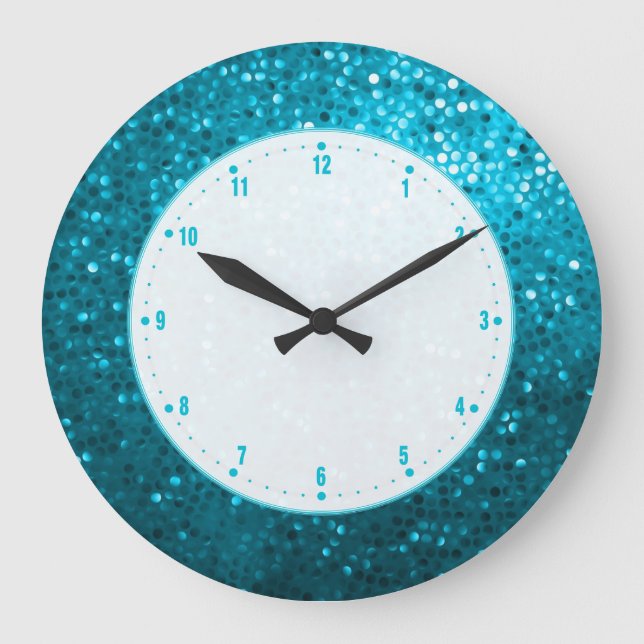 Elegant Retro Blue Glitter Stor Klocka (Framsida)