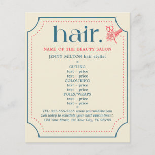Elegant Retro Blue Golden Scissors Hair Menu Flygblad