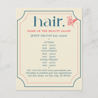 Elegant Retro Blue Golden Scissors Hair Menu Flygblad