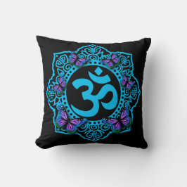 Elegant retro Blue ohm mandala lila butterflies Kudde