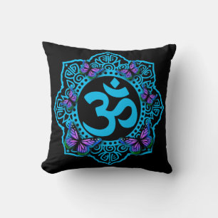 Elegant retro Blue ohm mandala lila butterflies Kudde