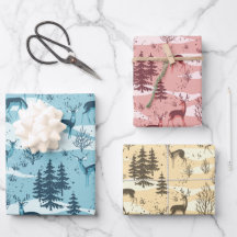 Elegant Retro Blue Red Beige Woodland Hjort