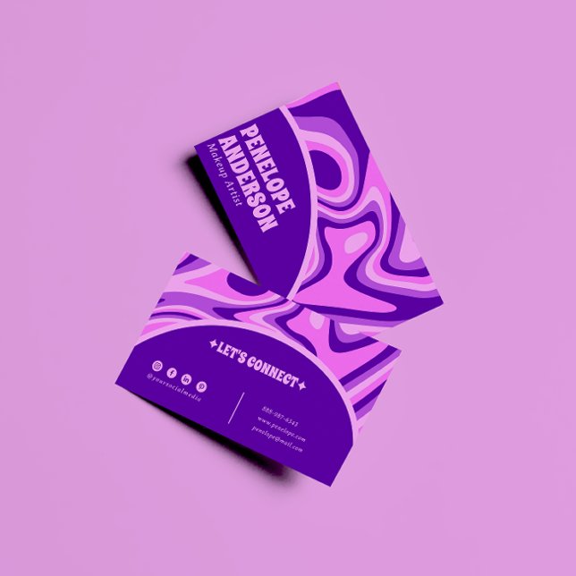 Elegant Retro Blue Rosa Abstrakt Boho Groovy Chic Visitkort (Skapare uppladdad)