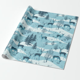 Elegant Retro Blue Woodland Hjort Presentpapper