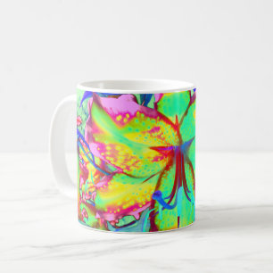 Elegant retro boho abstrakt grönt rosa blommigt kaffemugg