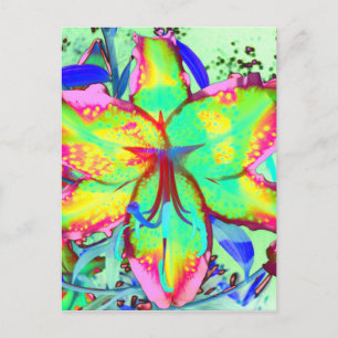 Elegant retro boho abstrakt grönt rosa blommigt vykort