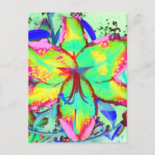 Elegant retro boho abstrakt grönt rosa blommigt vykort (Framsida)