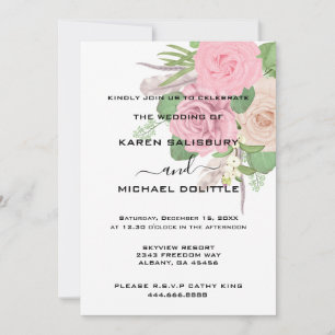 Elegant Retro Boho Blommigt Rosa Bouquet Bröllop Inbjudningar