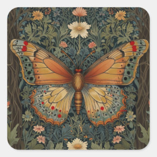 Elegant retro boho butterfly botanical greenery fyrkantigt klistermärke