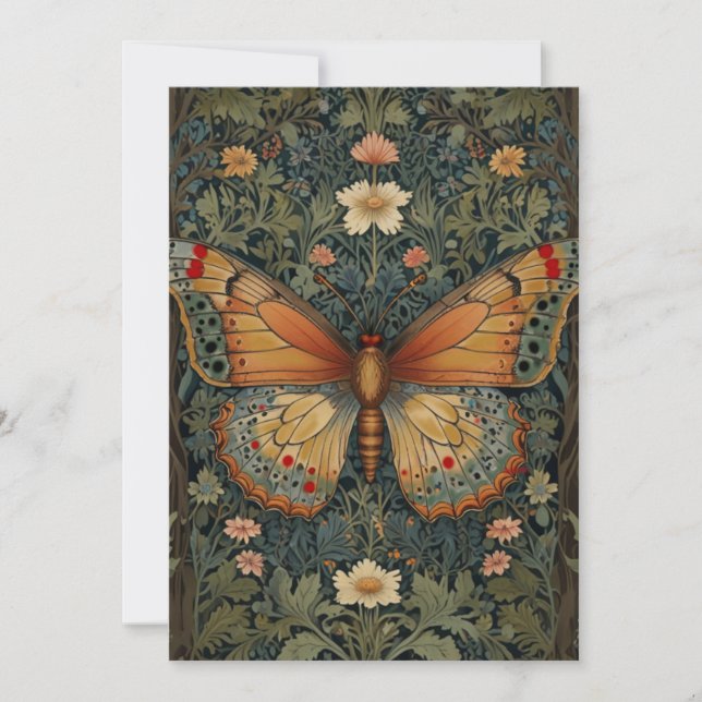 Elegant retro boho butterfly botanical greenery inbjudningar (Framsida)