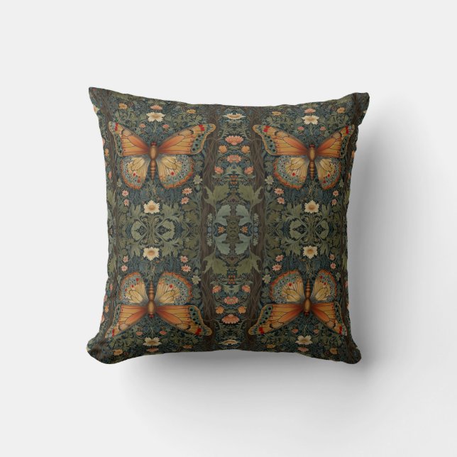 Elegant retro boho butterfly botanical greenery kudde (Framsida)