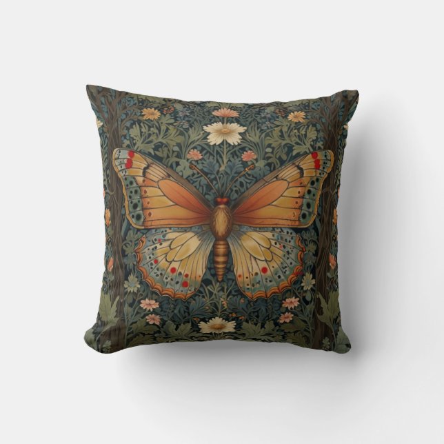 Elegant retro boho butterfly botanical greenery kudde (Framsida)