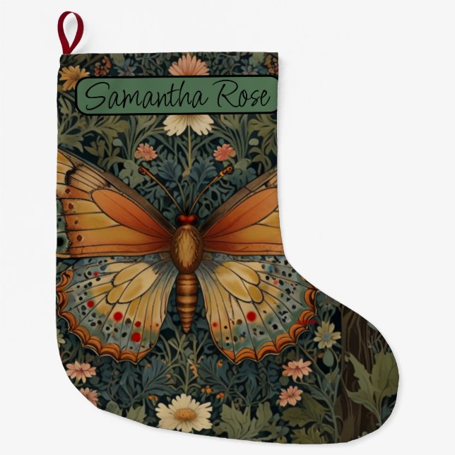 Elegant retro boho butterfly botanical greenery stor julstrumpa (Framsidan)