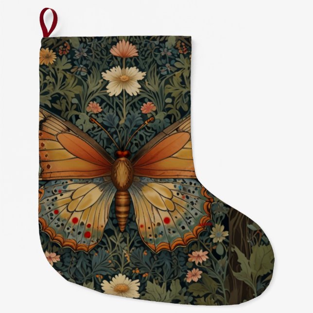 Elegant retro boho butterfly botanical greenery stor julstrumpa (Framsidan)