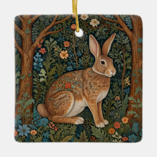 Elegant retro boho kanin woodland blommigt julgransprydnad keramik