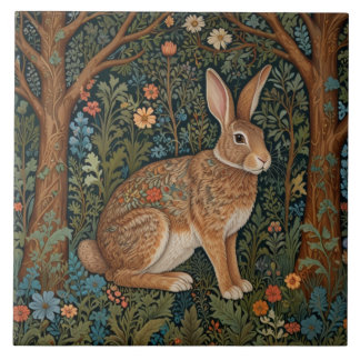 Elegant retro boho kanin woodland blommigt kakelplatta