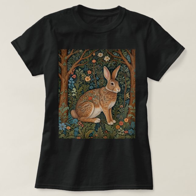 Elegant retro boho kanin woodland blommigt t shirt (Design framsida)