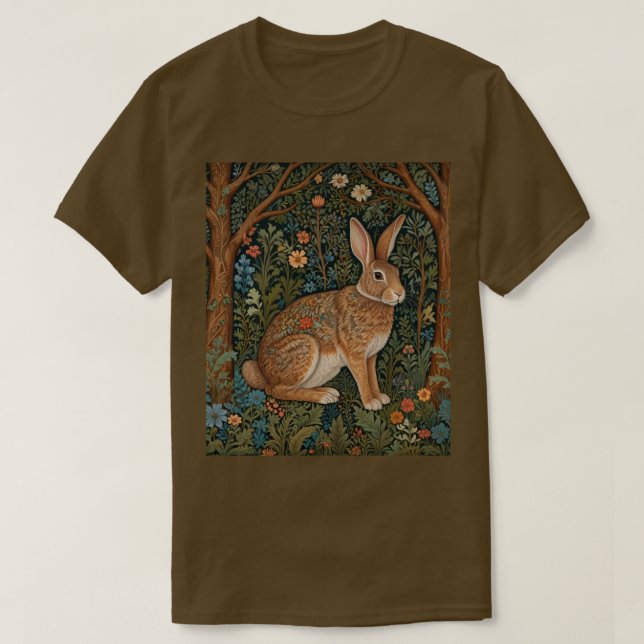Elegant retro boho kanin woodland blommigt t shirt (Design framsida)