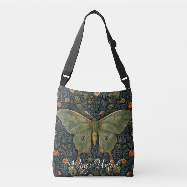 Elegant retro boho Luna moth botanical Axelväska (Framsida)