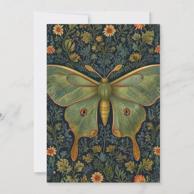 Elegant retro boho Luna moth botanical Inbjudningar (Framsida)