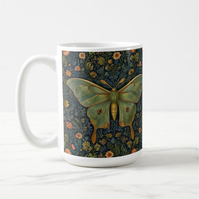 Elegant retro boho Luna moth botanical Kaffemugg (Vänster)
