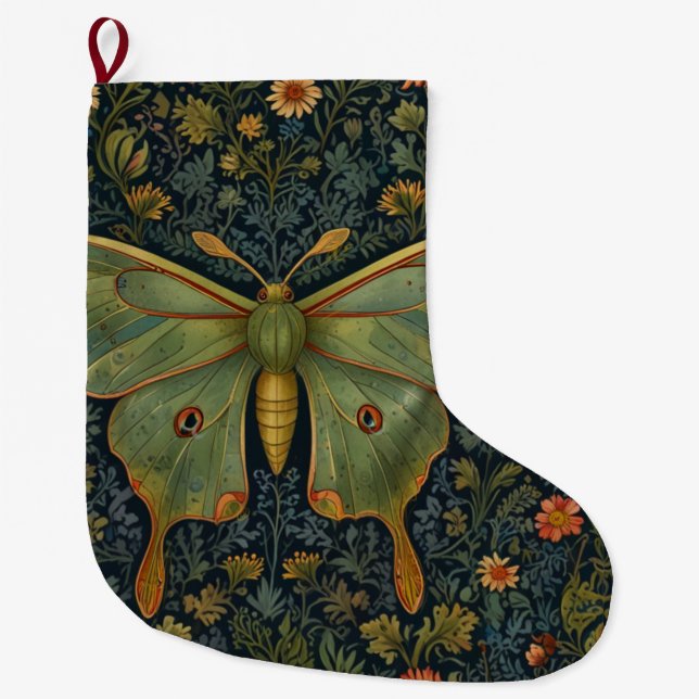 Elegant retro boho Luna moth botanical Stor Julstrumpa (Framsidan)