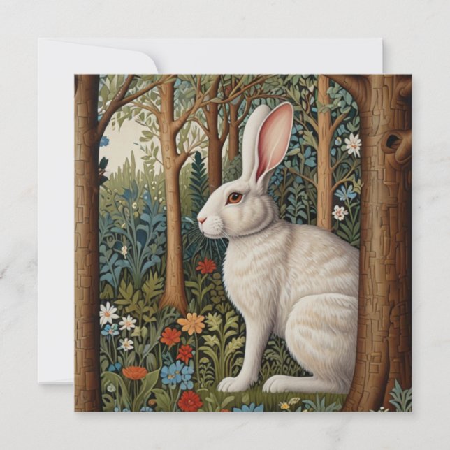 Elegant retro boho rwhite abbit woodland blommigt inbjudningar (Framsida)
